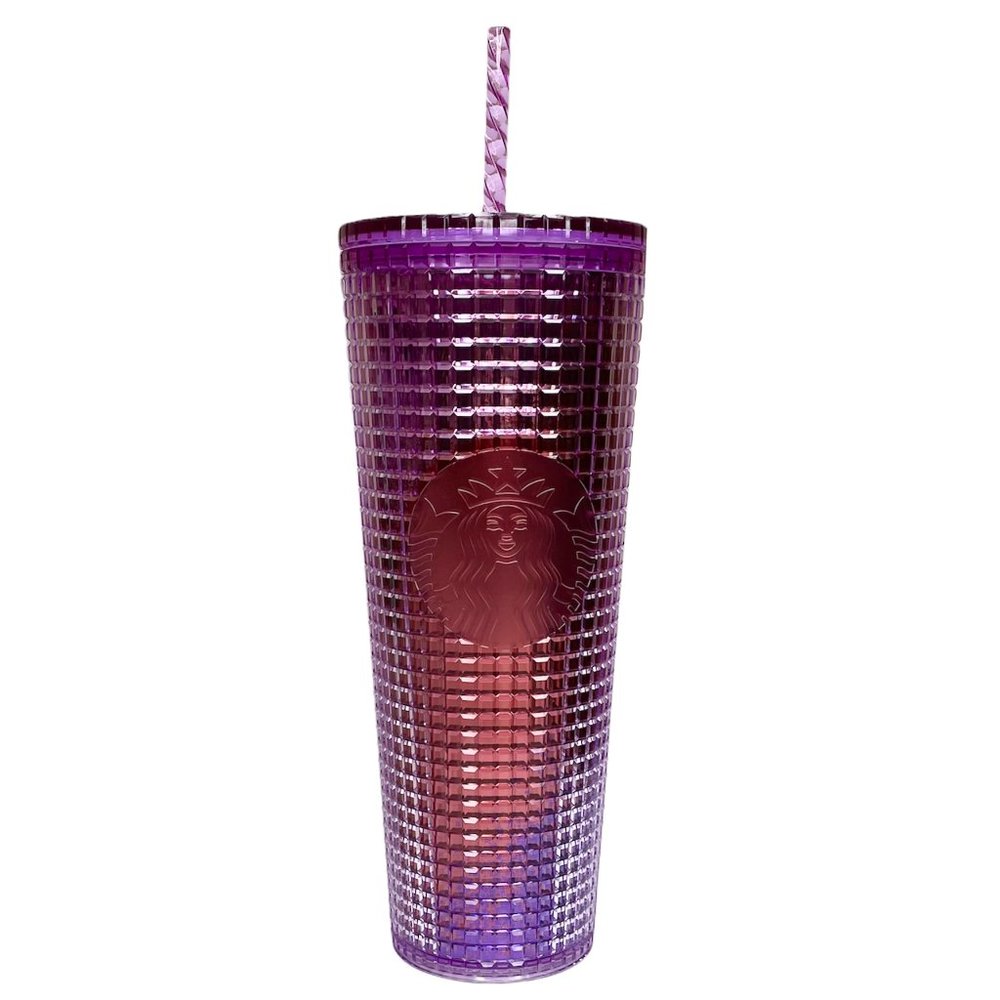 Starbucks NEW 2021 Pink Purple Grid Cold Tumbler Cup Venti 24oz